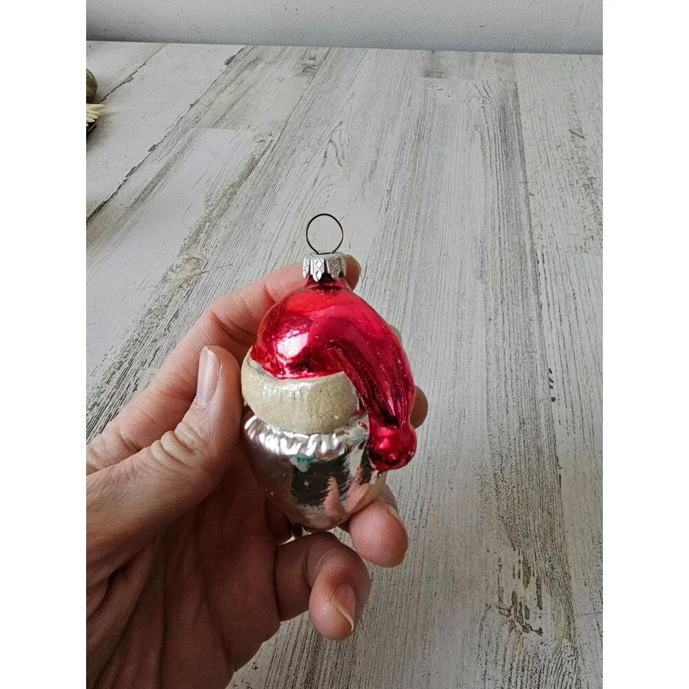 Vintage Santa flocked glass ornament‎ Germany mercury Xmas tree large